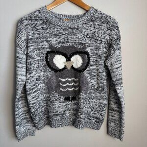 POINT ZERO GIRLS Long sleeve Owl Knit Sweater Salt & Pepper Size Large Animal